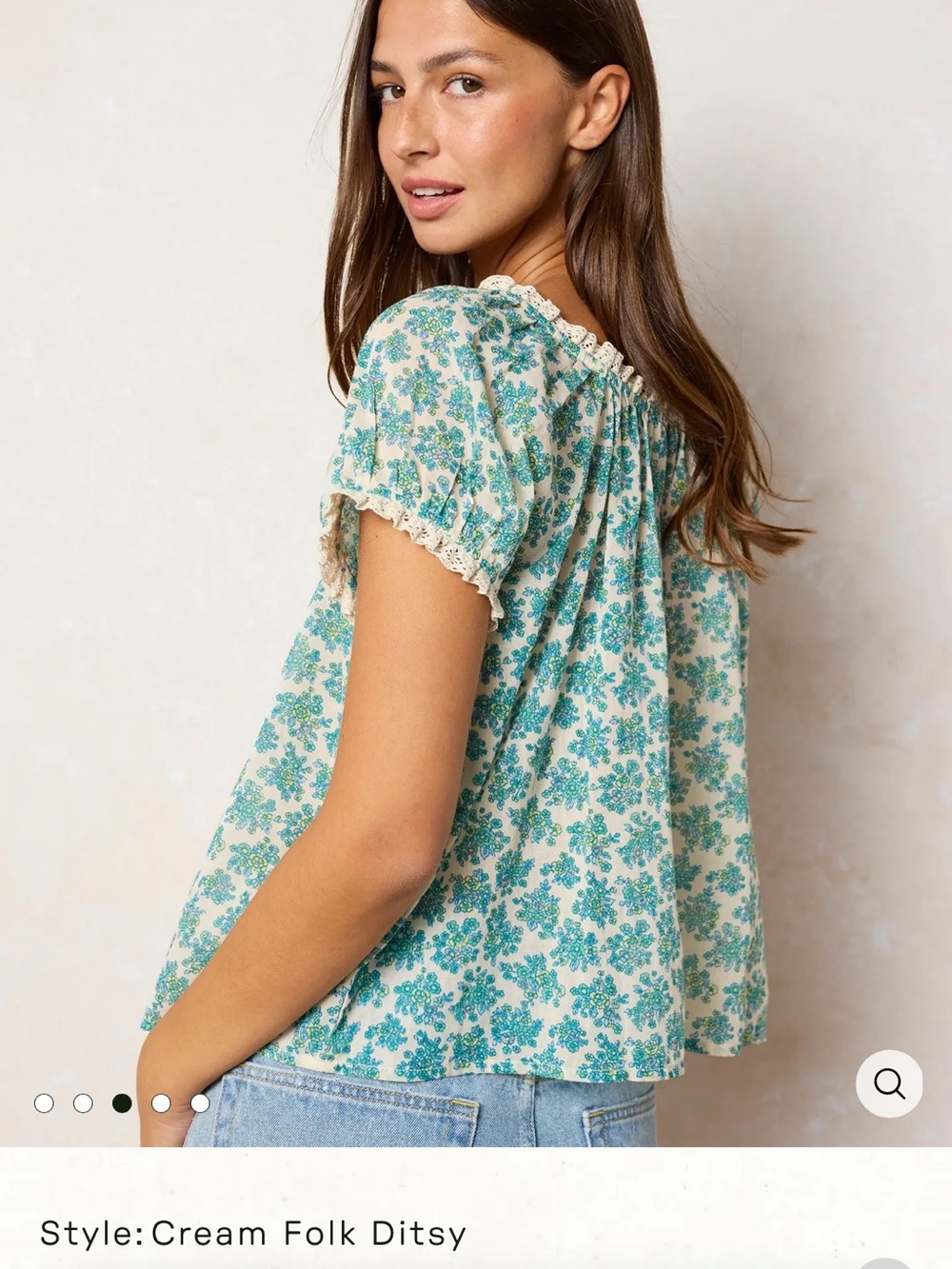 NATURAL LIFE Sweet Nothings Embroidered Top Cream Folk Ditsy Puff-Sleeve Blouse - Picture 6 of 16